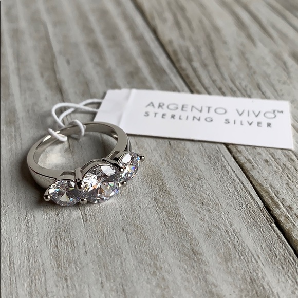 NEW Argento Vivo 3 Stone Sterling Silver Ring - Picture 2 of 8